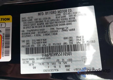 2025 Ford Mustang Ecoboost Fastback from USA, damaged, VIN 1FA6P8TH9S5110501